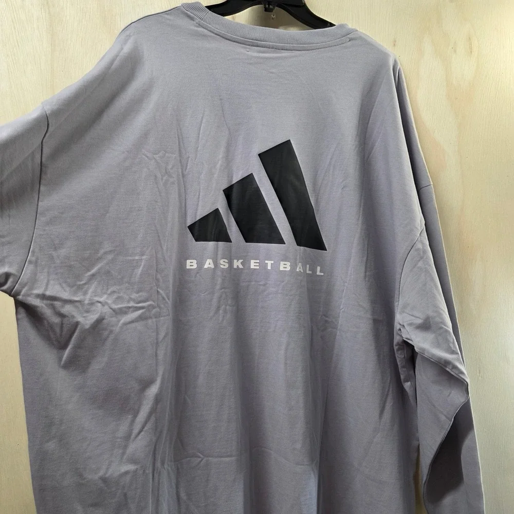 Adidas Basketball Long Sleeve Tee Lavender Purple Oversized Graphic Logo XL NEW